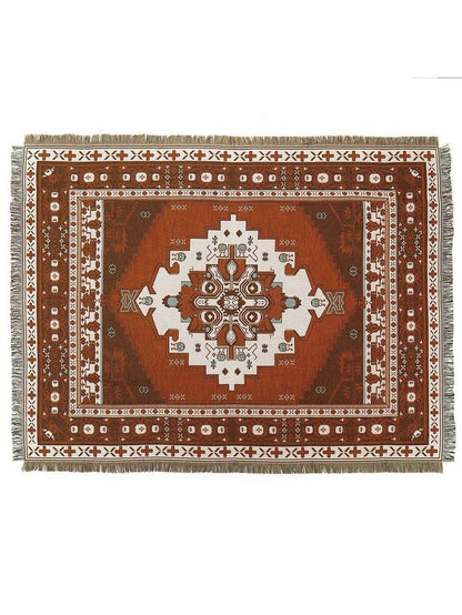 Boho Chic Orange Geometric Patterned Tasseled Throw Blanket