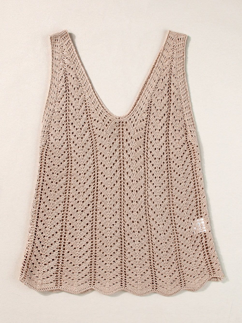 Boho-Chic Pale Khaki Crochet Knit V Neck Sweater Vest