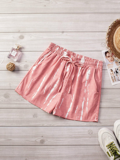 Boho Chic Pink Tie Dye Drawstring Summer Shorts
