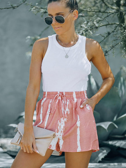 Boho Chic Pink Tie Dye Drawstring Summer Shorts