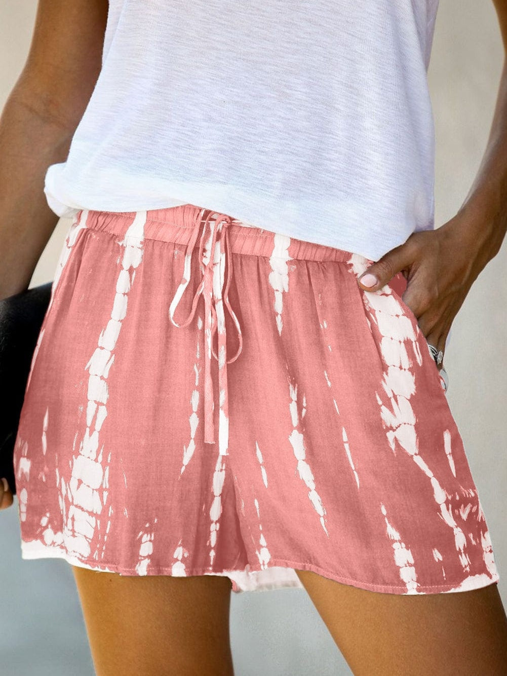 Boho Chic Pink Tie Dye Drawstring Summer Shorts
