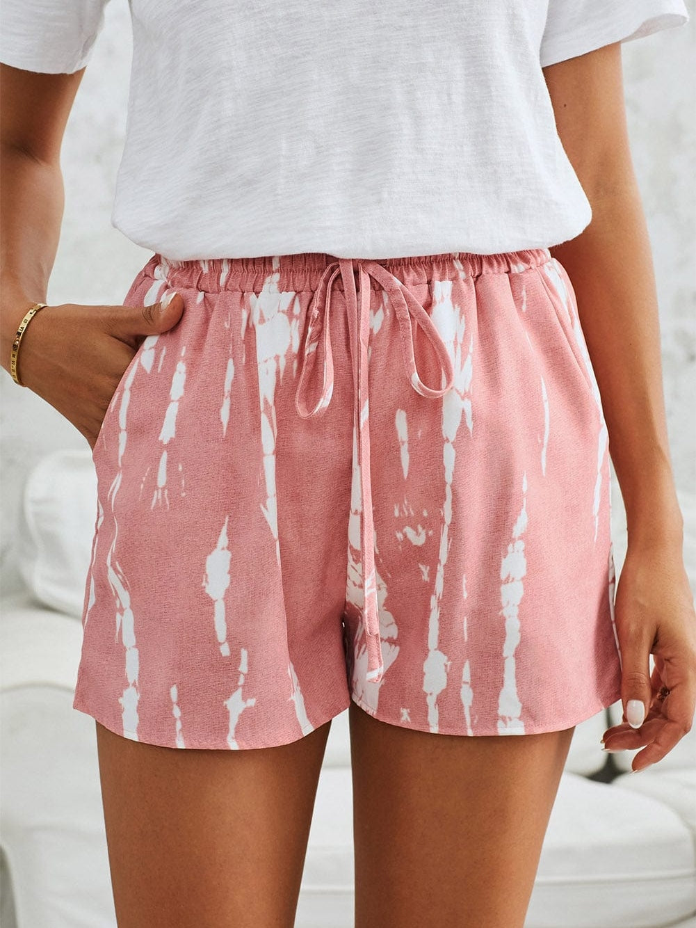 Boho Chic Pink Tie Dye Drawstring Summer Shorts