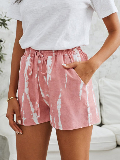 Boho Chic Pink Tie Dye Drawstring Summer Shorts