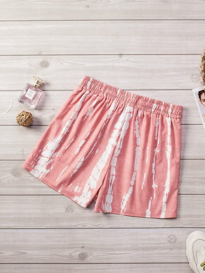 Boho Chic Pink Tie Dye Drawstring Summer Shorts