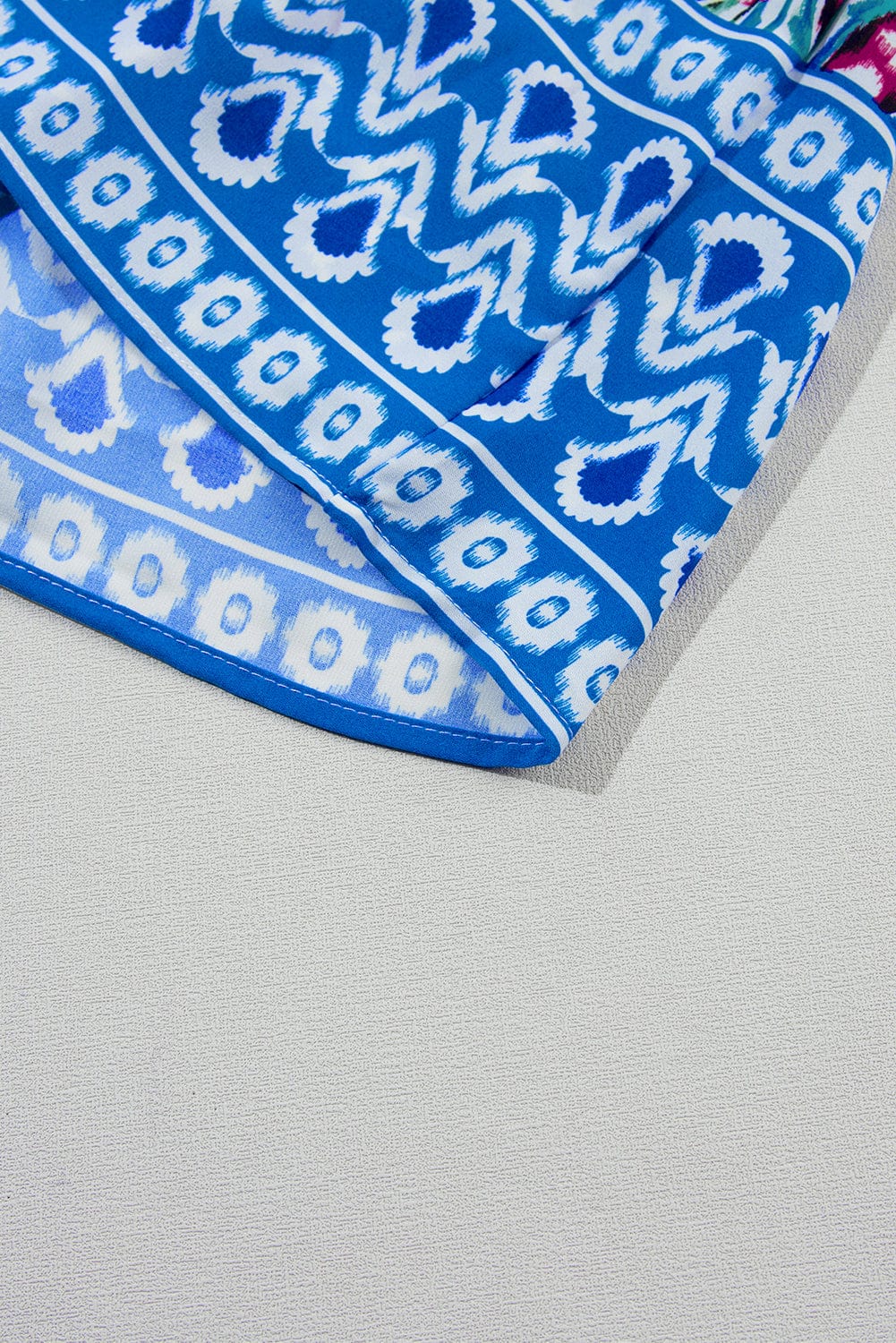 Boho Chic Sky Blue Floral Print Mini Dress with Tie Neck