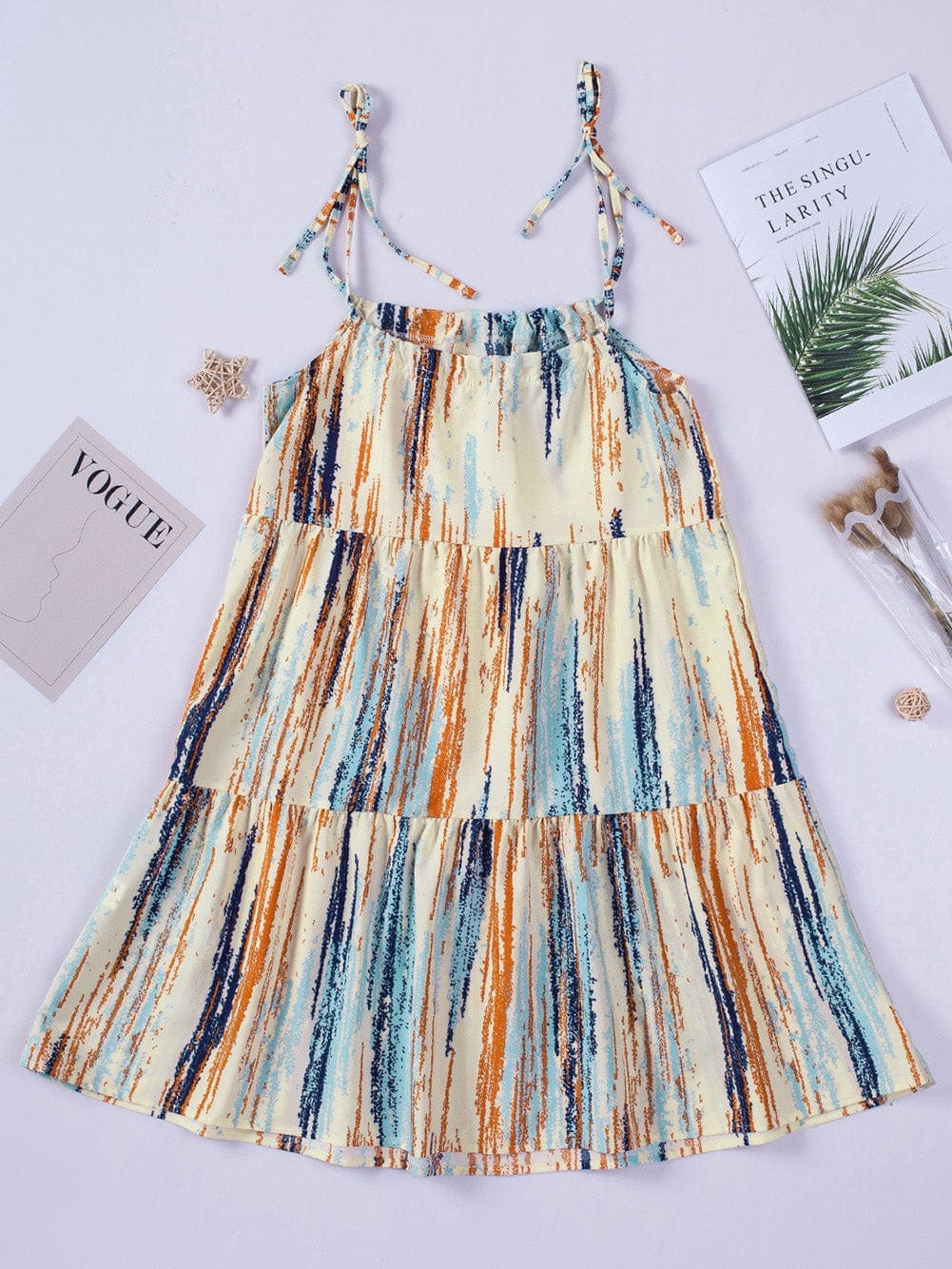 Boho Chic Striped Print Tie-Shoulder Mini Dress
