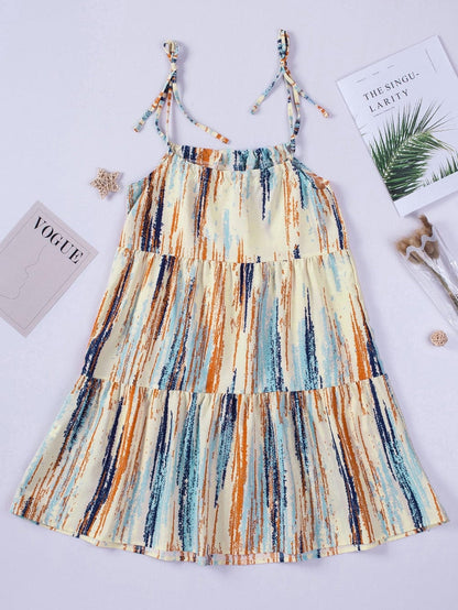Boho Chic Striped Print Tie-Shoulder Mini Dress