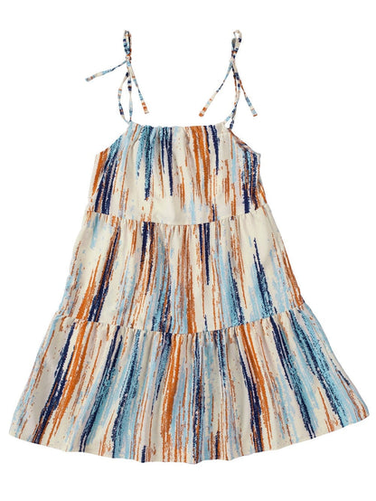 Boho Chic Striped Print Tie-Shoulder Mini Dress