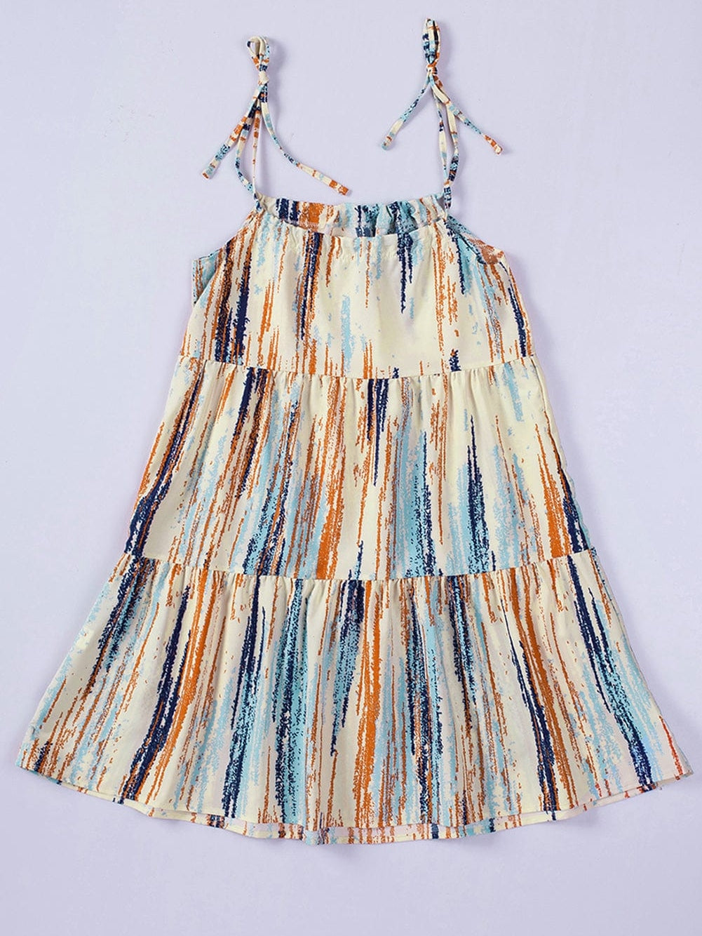 Boho Chic Striped Print Tie-Shoulder Mini Dress