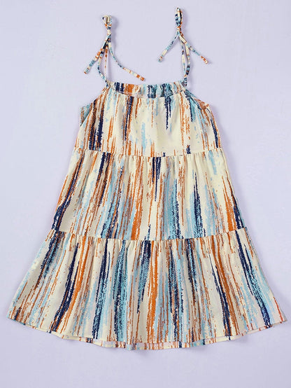 Boho Chic Striped Print Tie-Shoulder Mini Dress