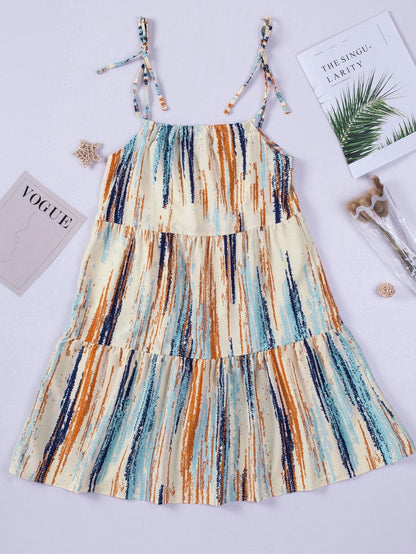 Boho Chic Striped Print Tie-Shoulder Mini Dress