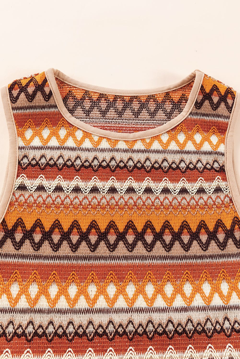 Boho Orange Geometric Jacquard Tank Top for Summer Adventures
