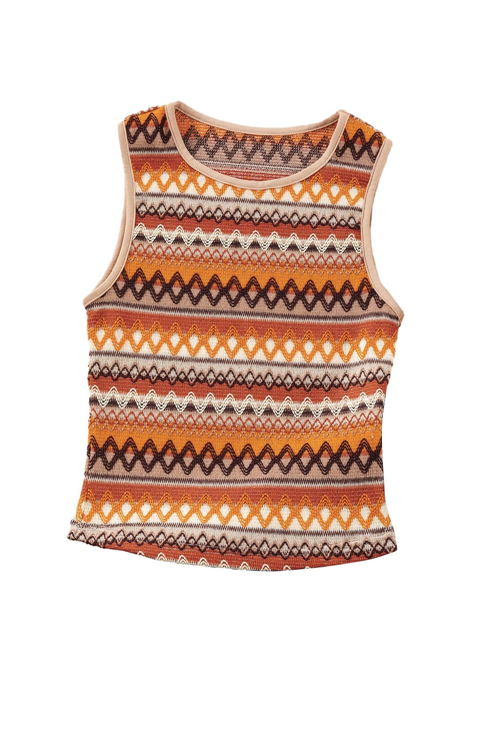 Boho Orange Geometric Jacquard Tank Top for Summer Adventures