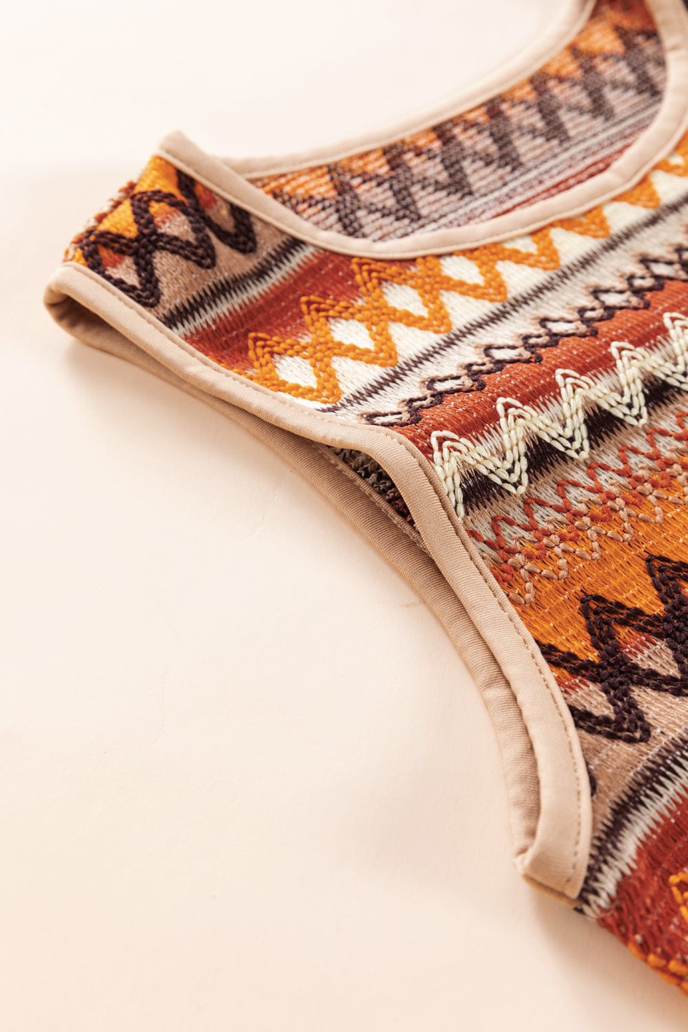 Boho Orange Geometric Jacquard Tank Top for Summer Adventures