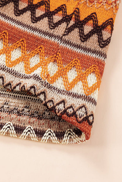 Boho Orange Geometric Jacquard Tank Top for Summer Adventures