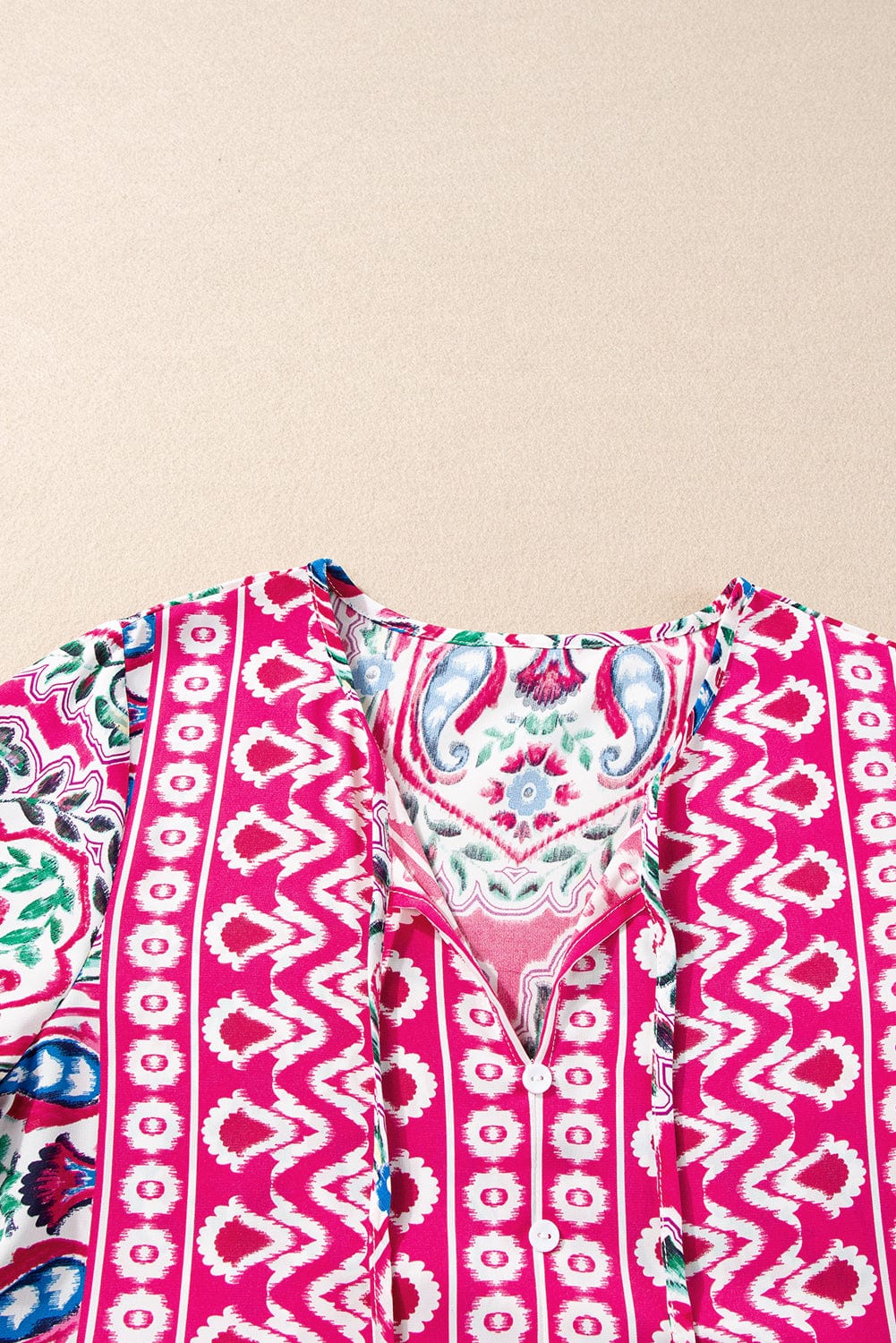 Boho Pink Floral Print Tie Neck Mini Dress