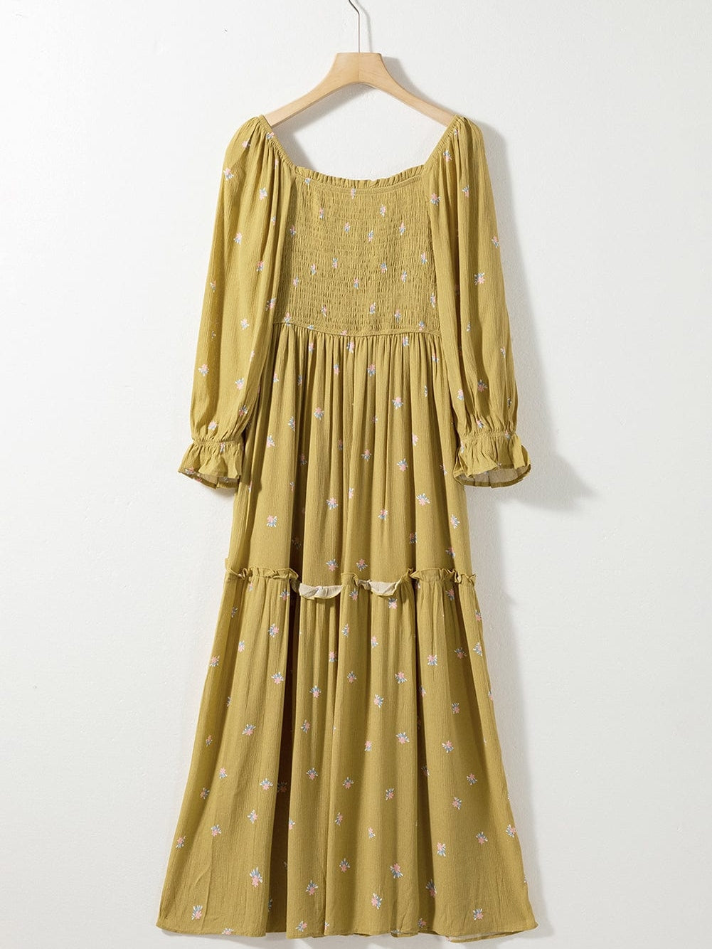 Boho Yellow Floral Ruffle Midi Dress