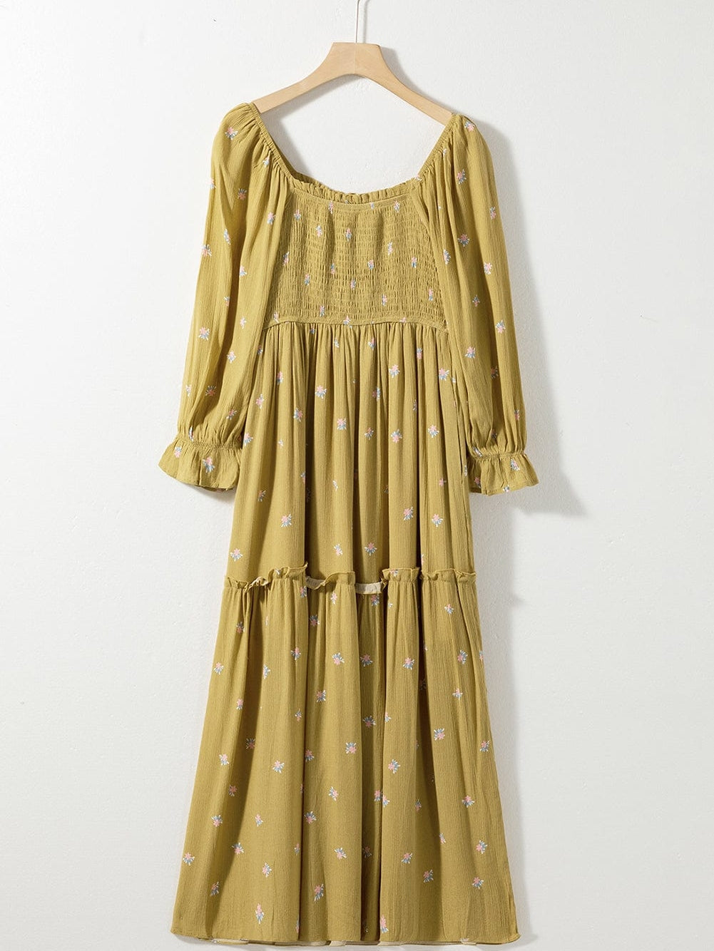 Boho Yellow Floral Ruffle Midi Dress