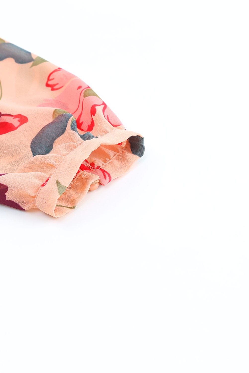 Bold Red Bloom Frilled Neckline Long Sleeve Dress with Flounce