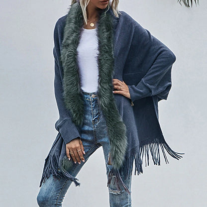 Women's Poncho Sweater Open Front Ribbed Knit Acrylic Tassel Knitted Fall Winter Tunic Outdoor Daily Going out Stylish Casual Soft Long Sleeve Pure Color Black Pink Wine S M L