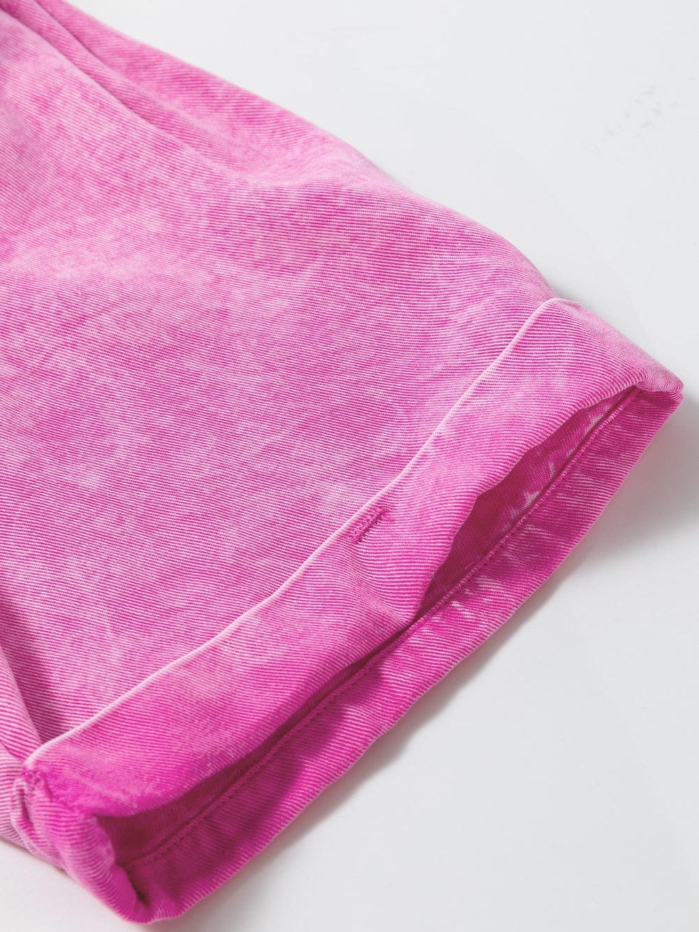 Bright Pink Mineral Wash Denim Top with Split Neck and Pocket Detail