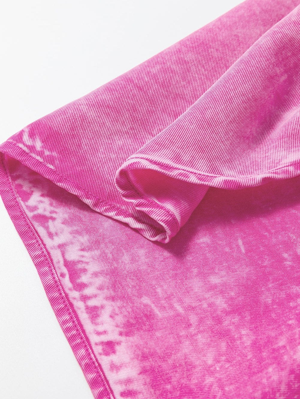 Bright Pink Mineral Wash Denim Top with Split Neck and Pocket Detail