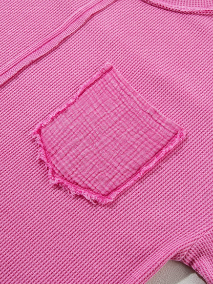 Bright Pink Oversized Mineral Wash Textured Bracelet Sleeve Top