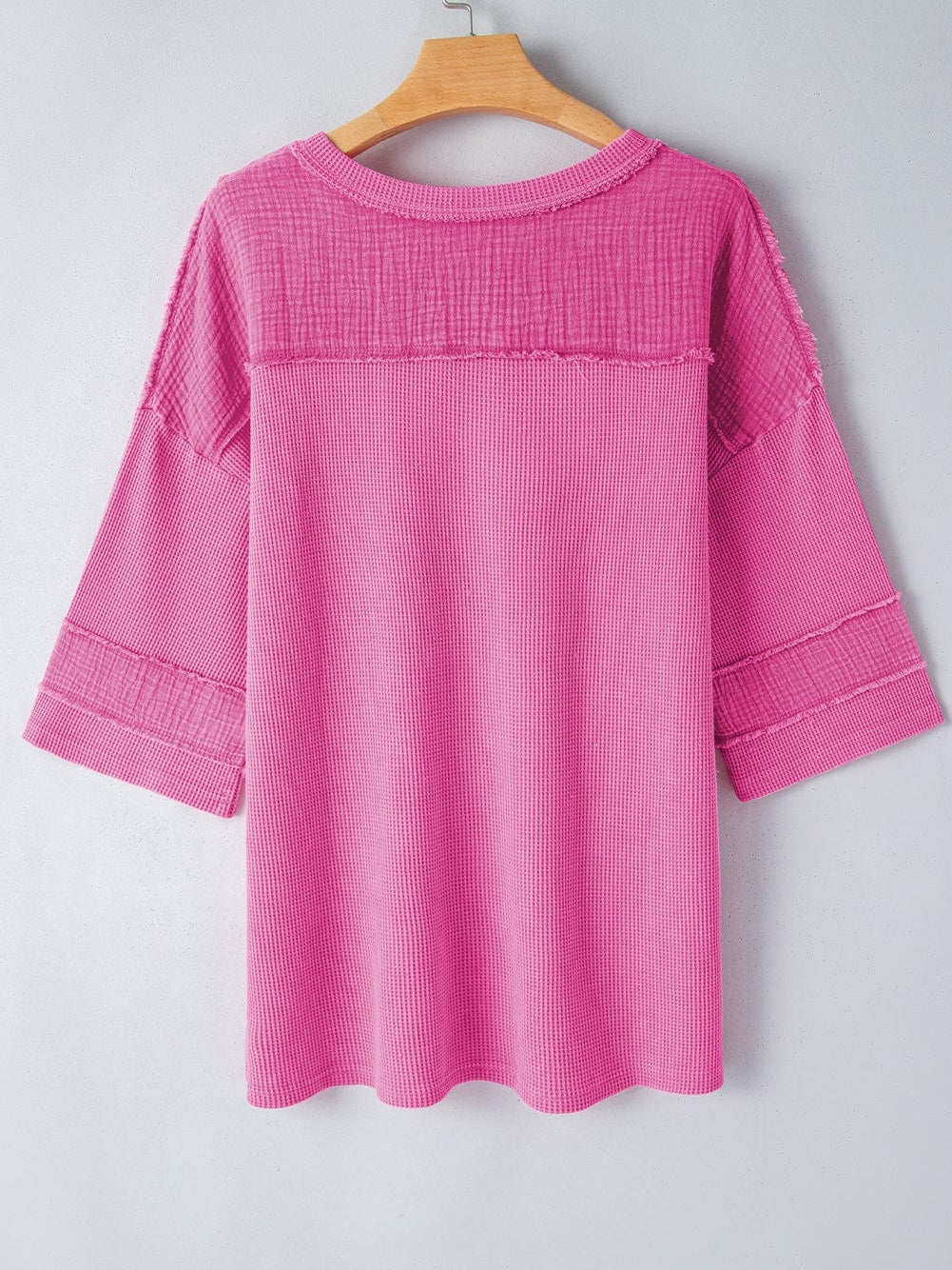 Bright Pink Oversized Mineral Wash Textured Bracelet Sleeve Top