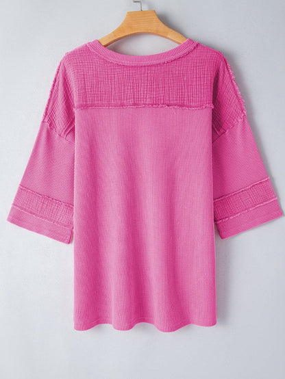 Bright Pink Oversized Mineral Wash Textured Bracelet Sleeve Top