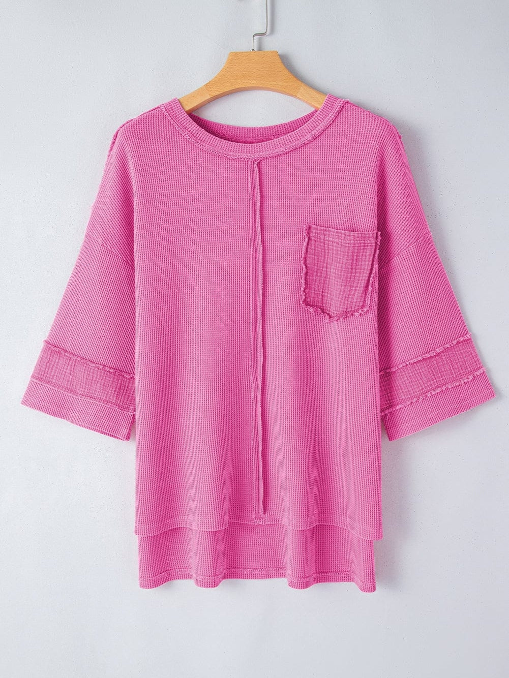 Bright Pink Oversized Mineral Wash Textured Bracelet Sleeve Top