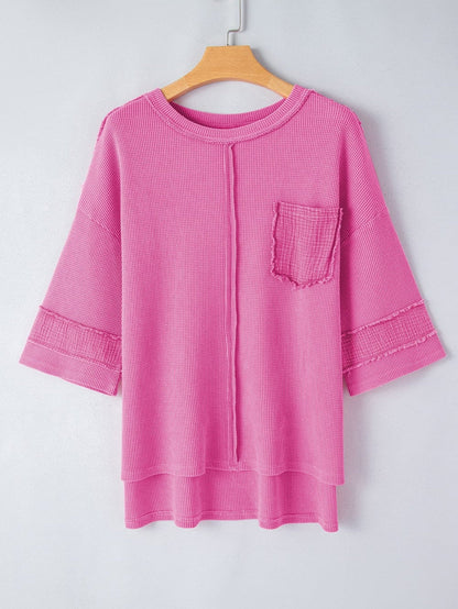 Bright Pink Oversized Mineral Wash Textured Bracelet Sleeve Top