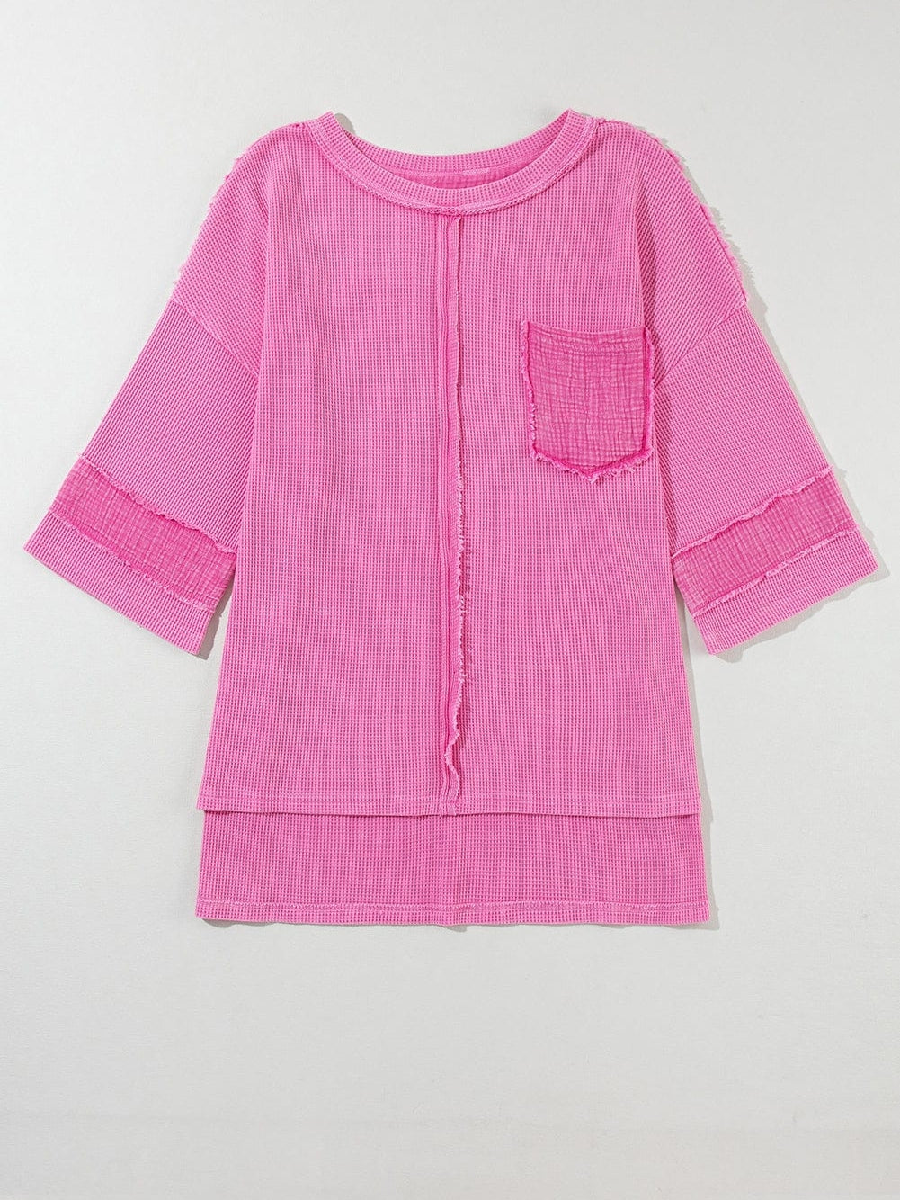 Bright Pink Oversized Mineral Wash Textured Bracelet Sleeve Top