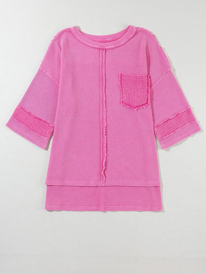 Bright Pink Oversized Mineral Wash Textured Bracelet Sleeve Top