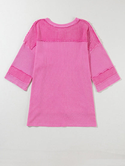 Bright Pink Oversized Mineral Wash Textured Bracelet Sleeve Top