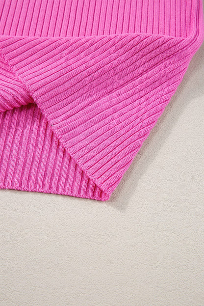 Bright Pink Ribbed Knit U Neck Tank Top with Colorblock Detail
