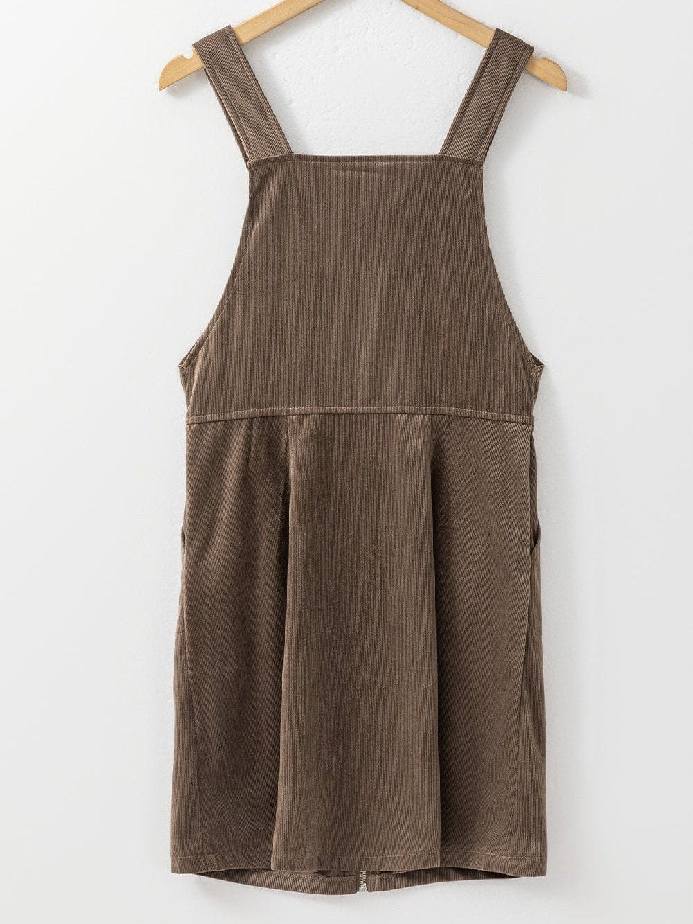 Brown Corduroy Pocketed Zip-Up Mini Dress with O-ring Detail