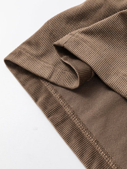 Brown Corduroy Pocketed Zip-Up Mini Dress with O-ring Detail