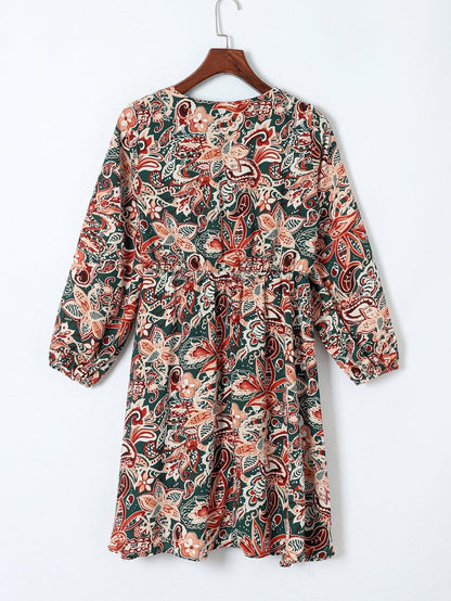 Brown Paisley Print Flowy Bohemian Mini Dress