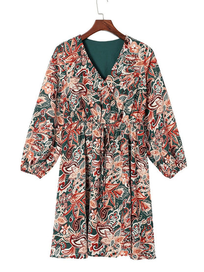 Brown Paisley Print Flowy Bohemian Mini Dress