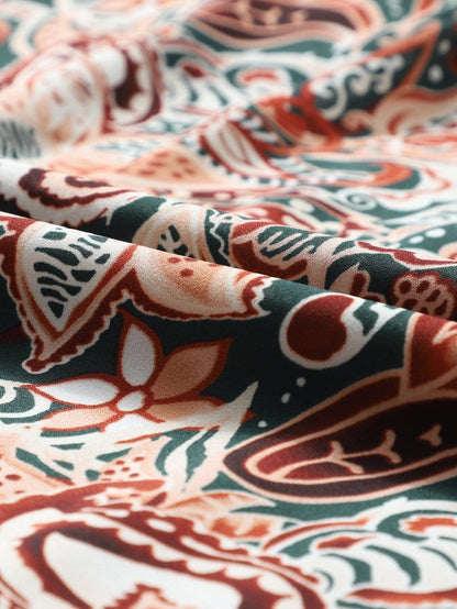 Brown Paisley Print Flowy Bohemian Mini Dress