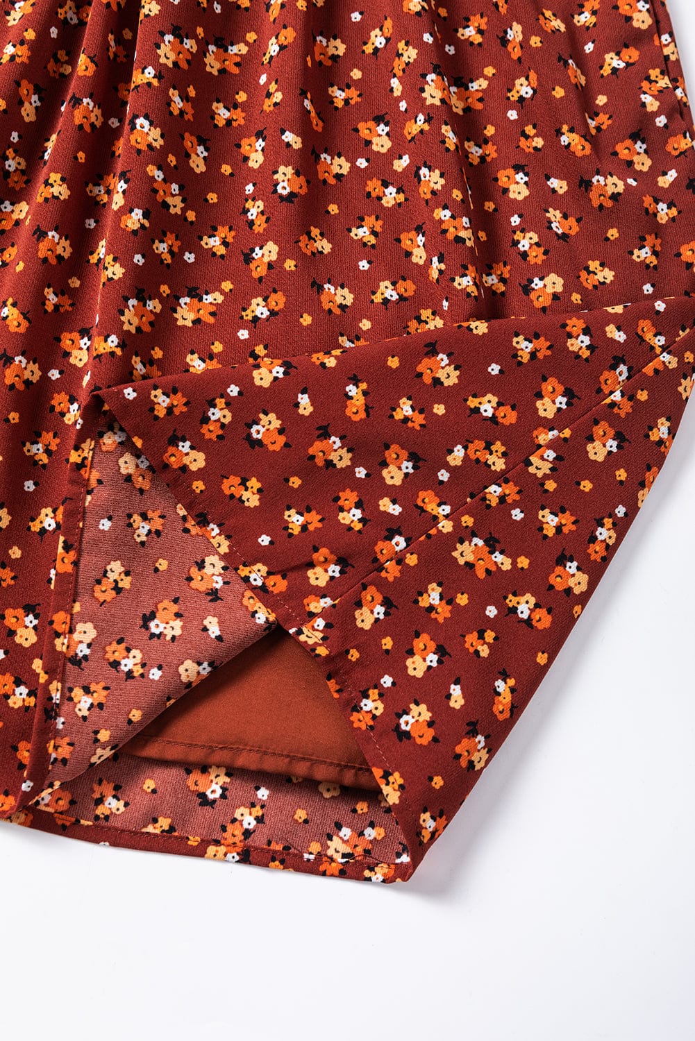 Brown Smocked Floral Print Mini Dress