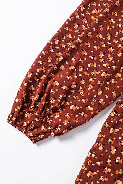 Brown Smocked Floral Print Mini Dress