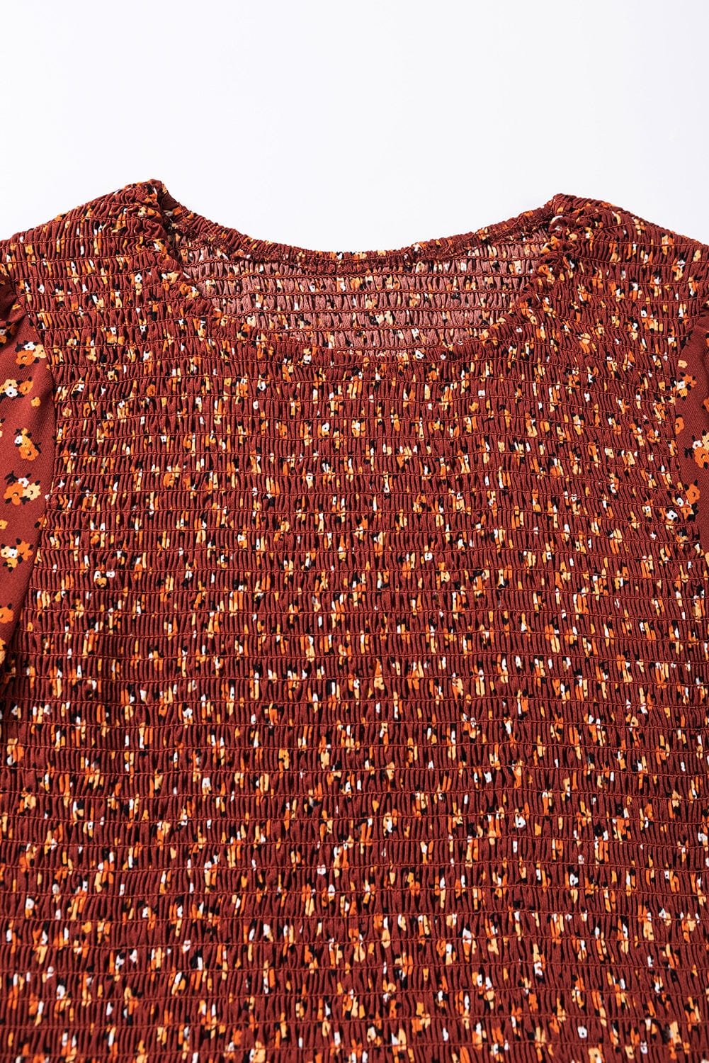 Brown Smocked Floral Print Mini Dress