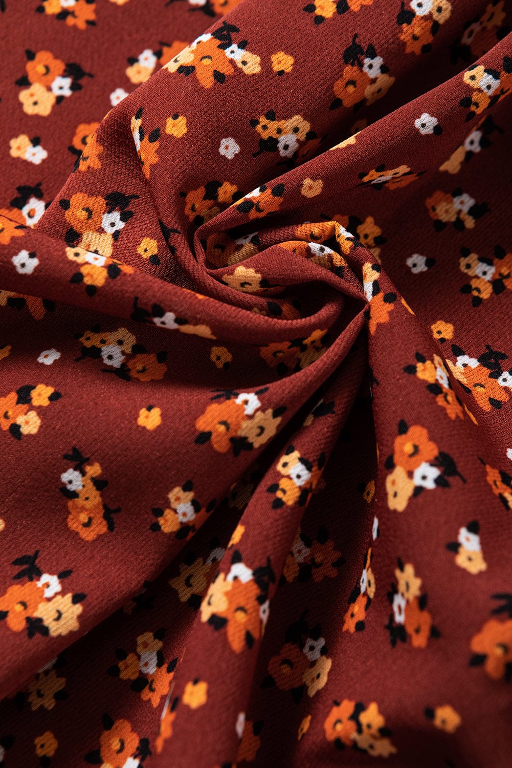 Brown Smocked Floral Print Mini Dress