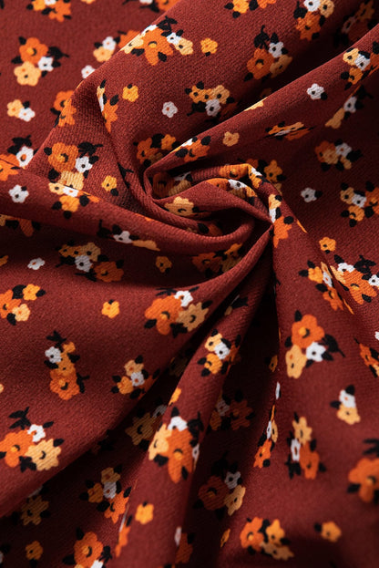 Brown Smocked Floral Print Mini Dress