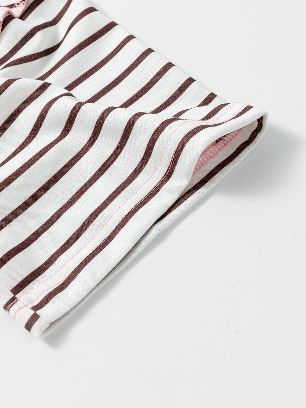 Brown Striped Textured Patchwork T-Shirt Dress with Button Detail