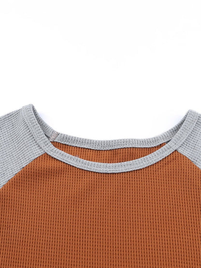 Brown Waffle Knit Leopard Patchwork Mini Dress with Ruffle Details