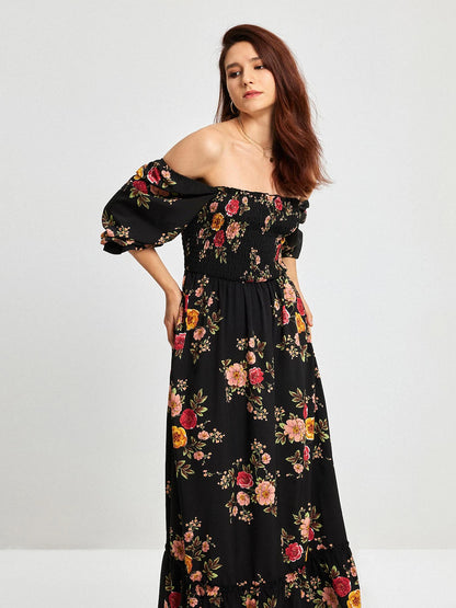 Floral Pattern Spring Vacation Dress, Wedding Guest Dresses