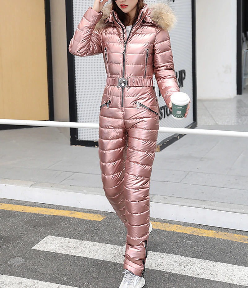 Women's Jumpsuit Ski Suit Outdoor Winter Thermal Warm Windproof Detachable Hood Windbreaker Snow Suit for Skiing Camping / Hiking Snowboarding Ski