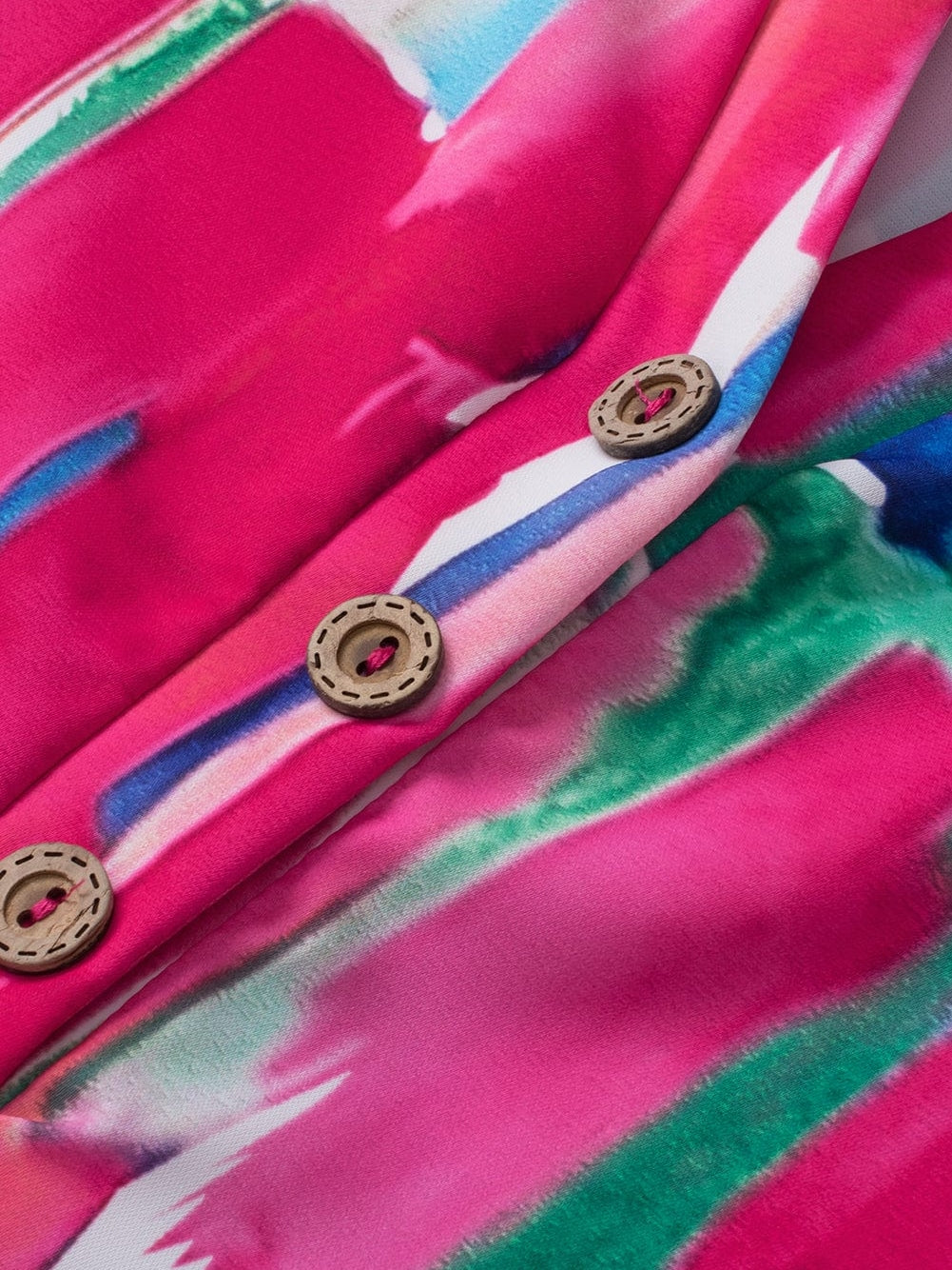 Brushed Rose V Neck Blouse with Abstract Print and Button Detail